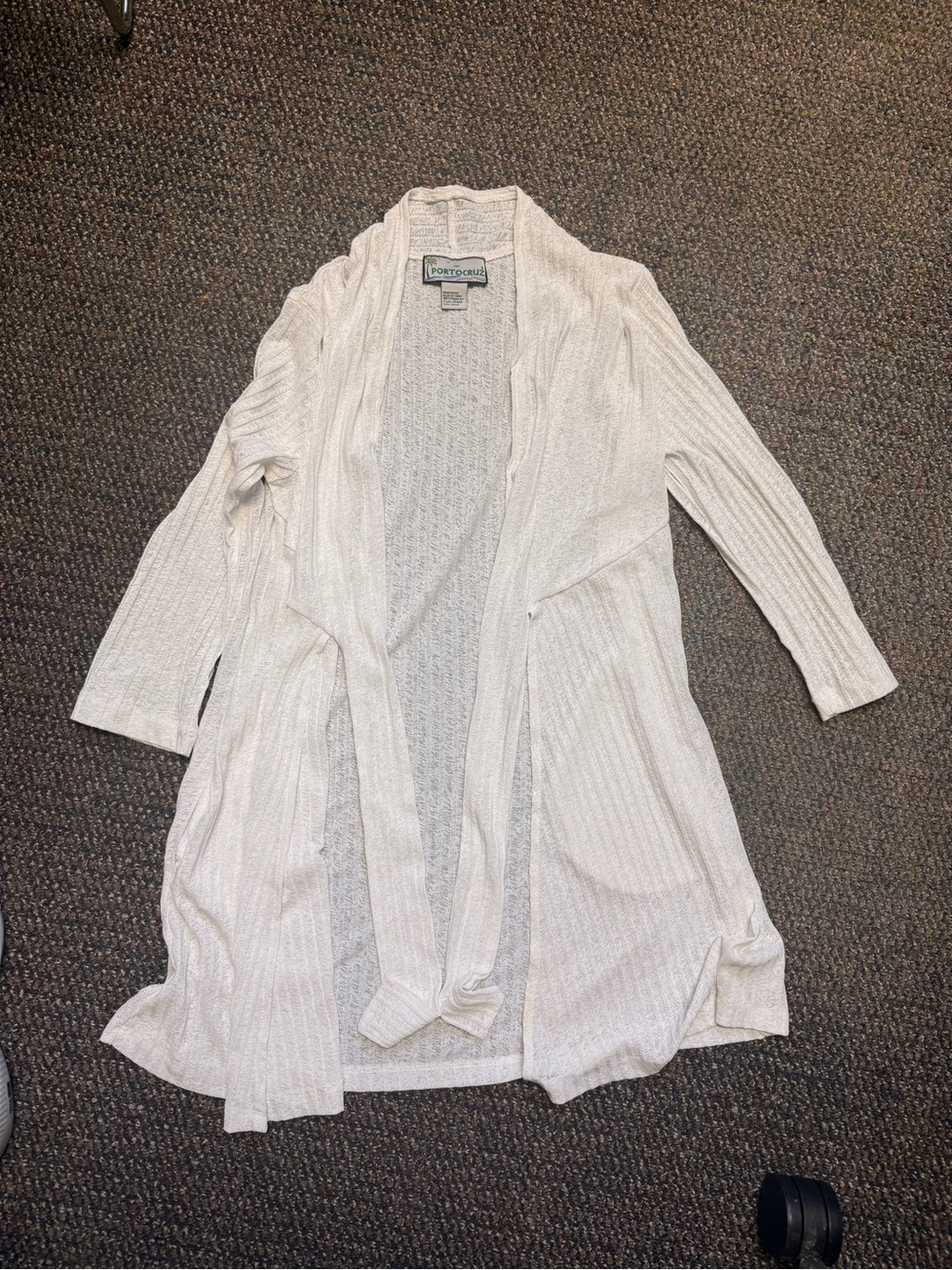 Women's Cream Open-Front Ribbed Cardigan